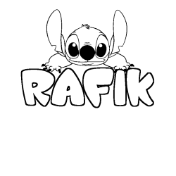 Coloriage prénom RAFIK - décor Stitch