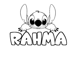 Coloriage prénom RAHMA - décor Stitch