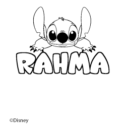 Coloriage pr&eacute;nom RAHMA - d&eacute;cor Stitch