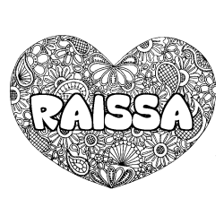 Coloriage prénom RAISSA - décor Mandala coeur