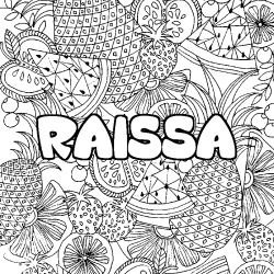 Coloriage prénom RAISSA - décor Mandala fruits