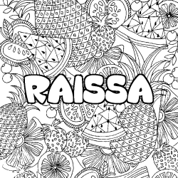 Coloriage pr&eacute;nom RAISSA - d&eacute;cor Mandala fruits