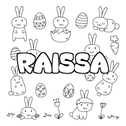 Coloriage pr&eacute;nom RAISSA - d&eacute;cor Paques
