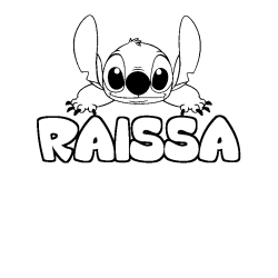 Coloriage prénom RAISSA - décor Stitch