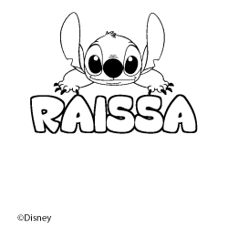 Coloriage pr&eacute;nom RAISSA - d&eacute;cor Stitch
