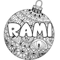 Coloriage pr&eacute;nom RAMI - d&eacute;cor Boule de No&euml;l