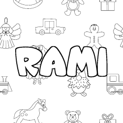 Coloriage pr&eacute;nom RAMI - d&eacute;cor Jouets
