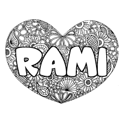 Coloriage prénom RAMI - décor Mandala coeur