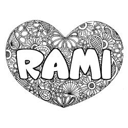 Coloriage pr&eacute;nom RAMI - d&eacute;cor Mandala coeur