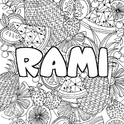 Coloriage prénom RAMI - décor Mandala fruits