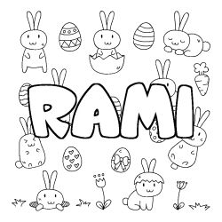 Coloriage prénom RAMI - décor Paques