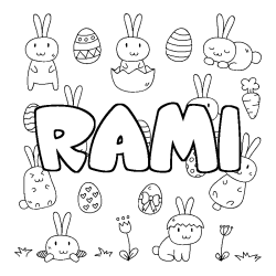 Coloriage pr&eacute;nom RAMI - d&eacute;cor Paques