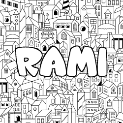 Coloriage pr&eacute;nom RAMI - d&eacute;cor Ville