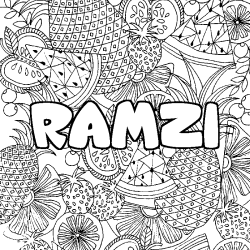 Coloriage prénom RAMZI - décor Mandala fruits