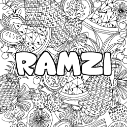Coloriage pr&eacute;nom RAMZI - d&eacute;cor Mandala fruits