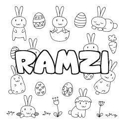 Coloriage prénom RAMZI - décor Paques