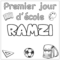 Coloriage prénom RAMZI - décor Premier jour d'école
