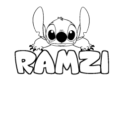 Coloriage prénom RAMZI - décor Stitch
