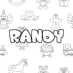 Coloriage prénom RANDY - décor Jouets