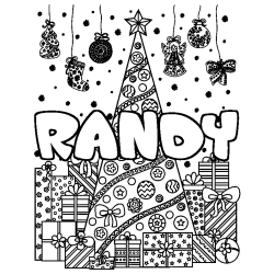 Coloriage pr&eacute;nom RANDY - d&eacute;cor Sapin et Cadeaux
