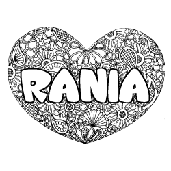 Coloriage prénom RANIA - décor Mandala coeur
