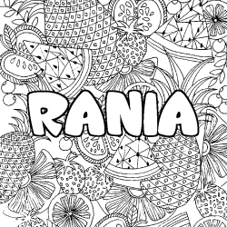 Coloriage prénom RANIA - décor Mandala fruits