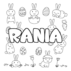 Coloriage prénom RANIA - décor Paques