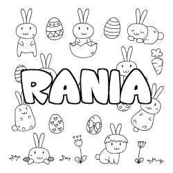 Coloriage pr&eacute;nom RANIA - d&eacute;cor Paques