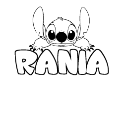 Coloriage prénom RANIA - décor Stitch