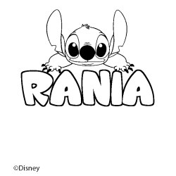 Coloriage pr&eacute;nom RANIA - d&eacute;cor Stitch