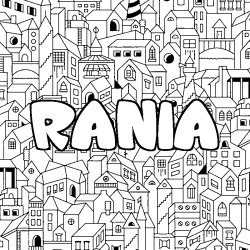 Coloriage prénom RANIA - décor Ville