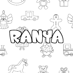 Coloriage prénom RANYA - décor Jouets