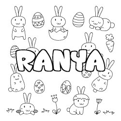 Coloriage prénom RANYA - décor Paques