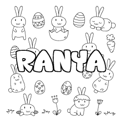 Coloriage pr&eacute;nom RANYA - d&eacute;cor Paques