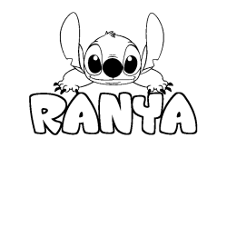 Coloriage prénom RANYA - décor Stitch