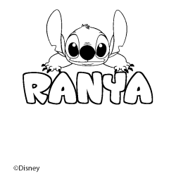 Coloriage pr&eacute;nom RANYA - d&eacute;cor Stitch
