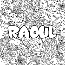 Coloriage prénom RAOUL - décor Mandala fruits