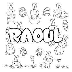 Coloriage prénom RAOUL - décor Paques