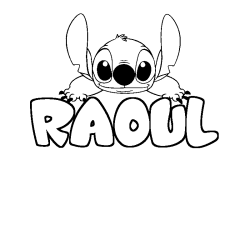 Coloriage prénom RAOUL - décor Stitch