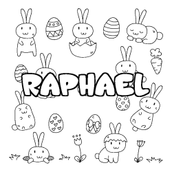 Coloriage prénom RAPHAEL - décor Paques