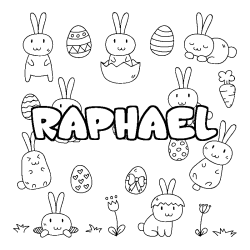 Coloriage pr&eacute;nom RAPHAEL - d&eacute;cor Paques