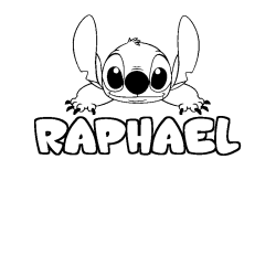Coloriage prénom RAPHAEL - décor Stitch