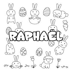 Coloriage pr&eacute;nom RAPHA&Euml;L - d&eacute;cor Paques