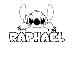 Coloriage prénom RAPHAËL - décor Stitch