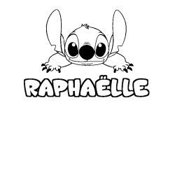 Coloriage prénom RAPHAËLLE - décor Stitch