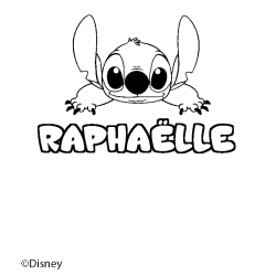 Coloriage pr&eacute;nom RAPHA&Euml;LLE - d&eacute;cor Stitch