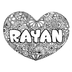 Coloriage prénom RAYAN - décor Mandala coeur