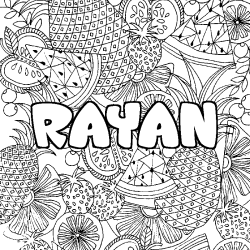 Coloriage prénom RAYAN - décor Mandala fruits