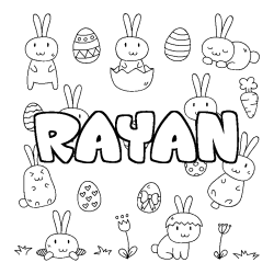 Coloriage prénom RAYAN - décor Paques