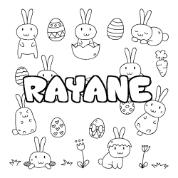 Coloriage pr&eacute;nom RAYANE - d&eacute;cor Paques